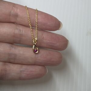 vintage pink gemstone gold toned dainty delicate pendant necklace